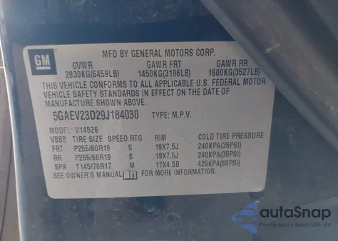 2009 Buick Enclave Cxl from USA, damaged, VIN 5GAEV23D29J184030